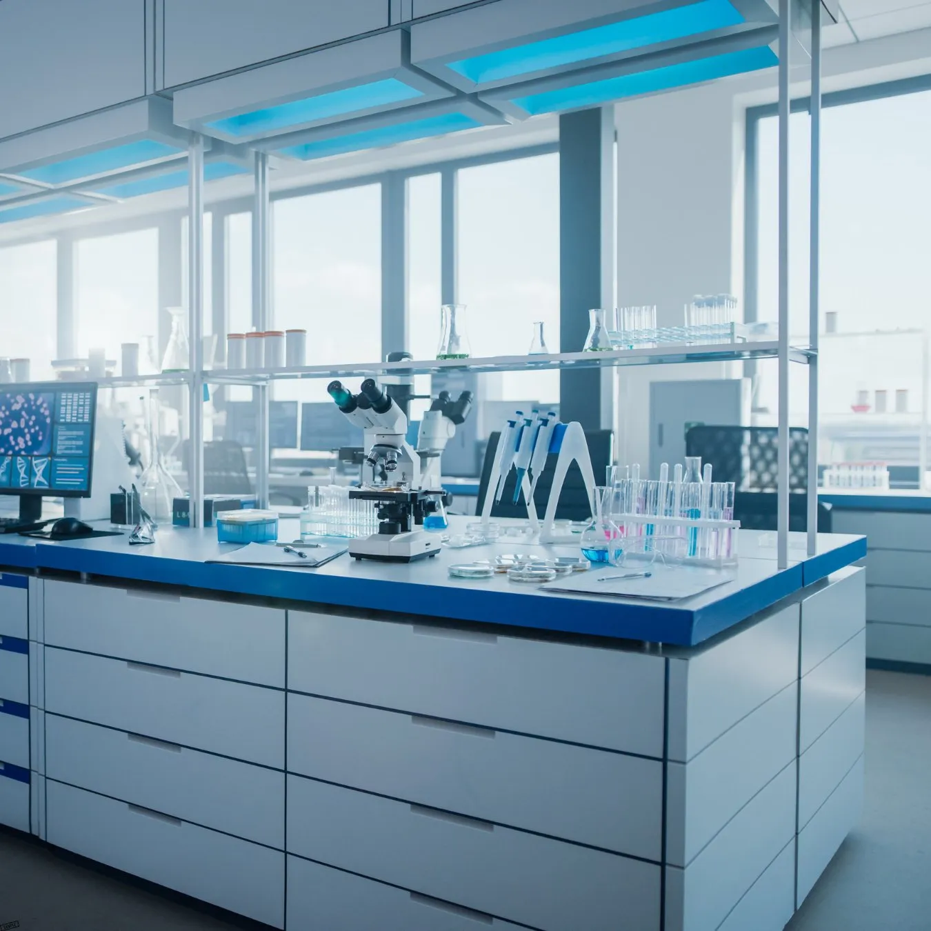 Laboratory with a microscope and samples