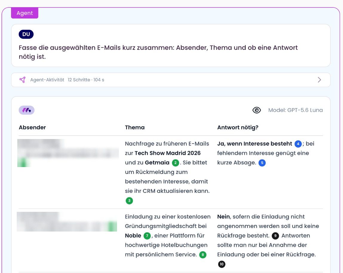 Antwort von MAIA zu den ausgewählten E-Mails