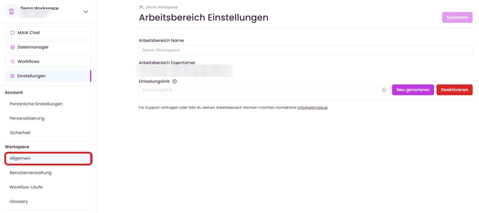 Einstellungen-Seite „Allgemein“