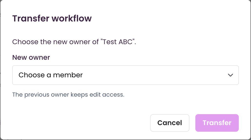 “Transfer workflow” dialog