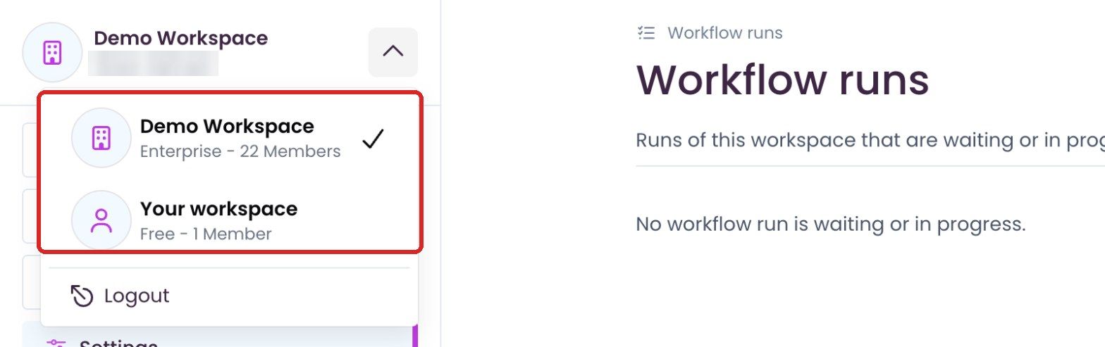 Workspace switcher at the top left