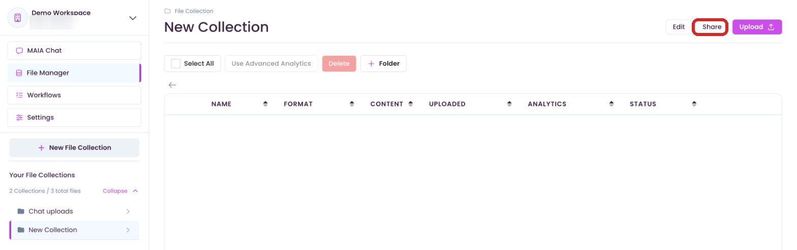 Collection in the File Manager with “Share”