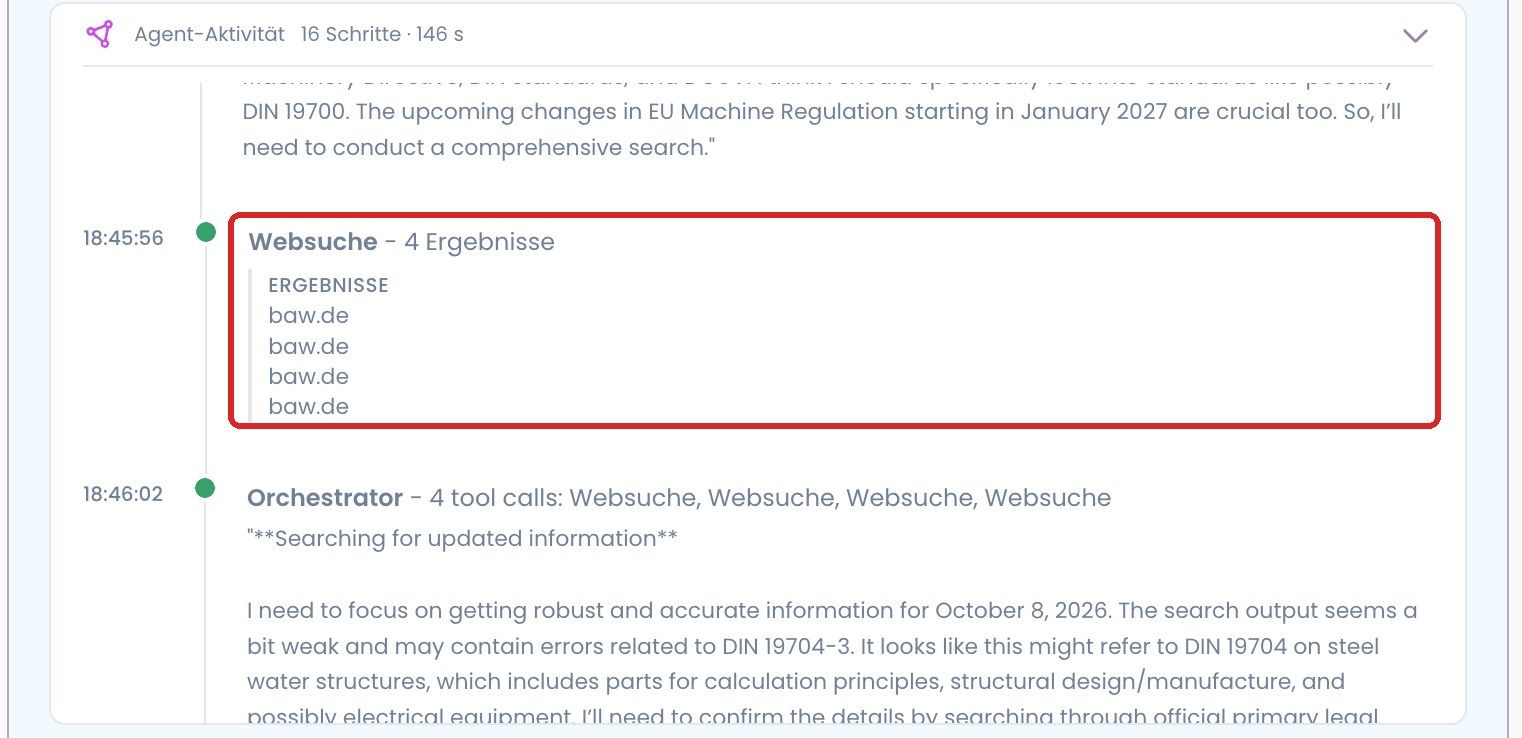 Arbeitsschritt „Websuche“ in der Antwort