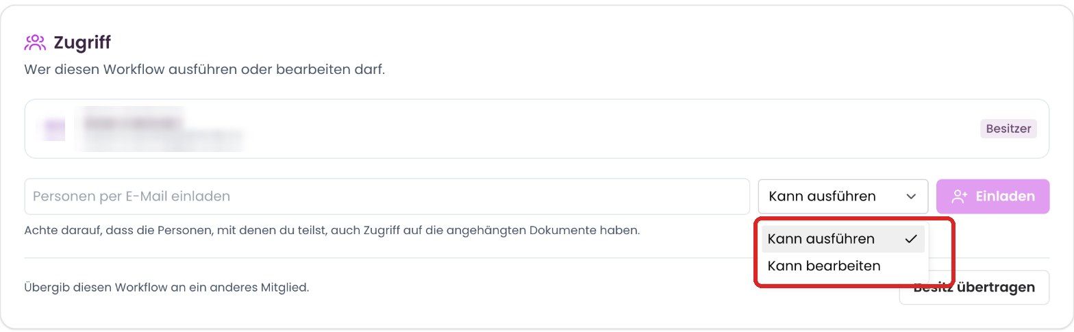 Dialog zum Teilen eines Workflows