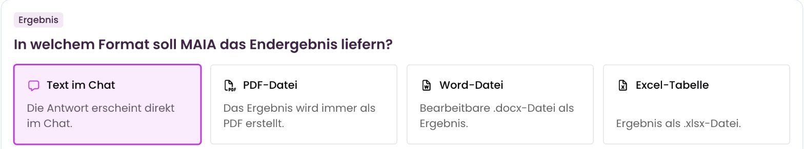 Auswahl des Ergebnisformats