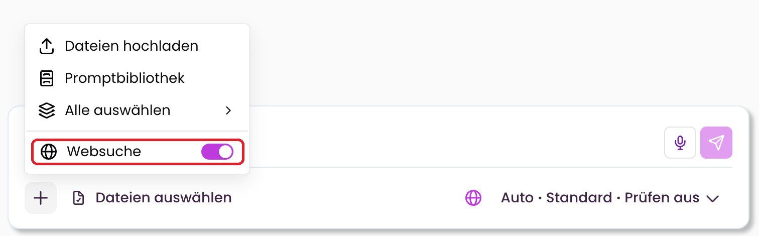 Menü „+“ mit dem Schalter „Websuche“