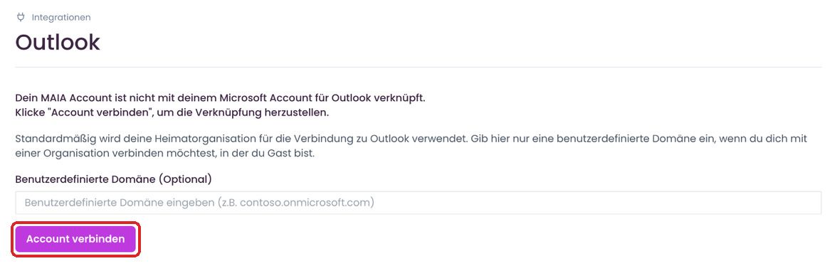 Outlook-Einstellungen mit dem Button „Account verbinden“