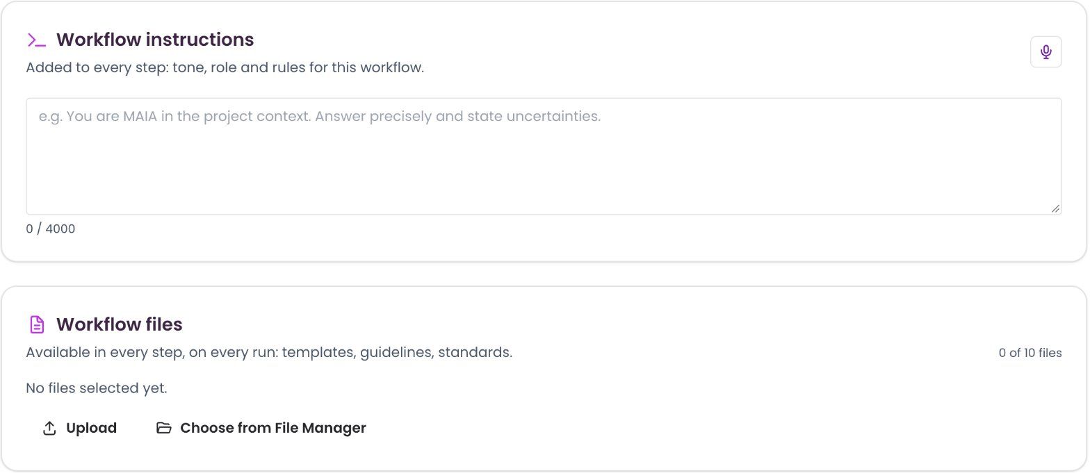 Workflow with workflow instructions and workflow files