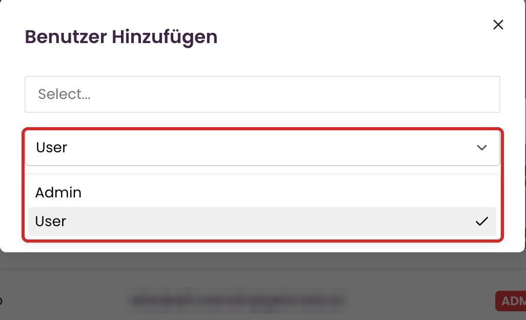 Fenster „Benutzer Hinzufügen“ mit Rollenauswahl
