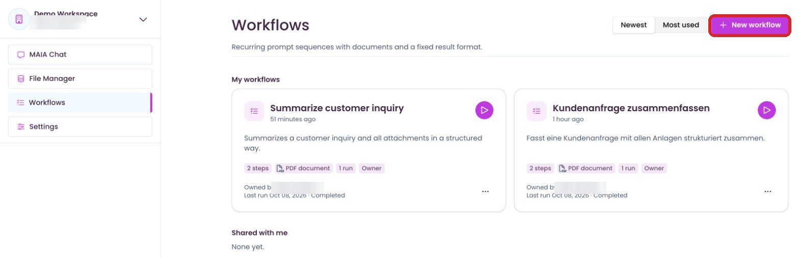 “Workflows” page