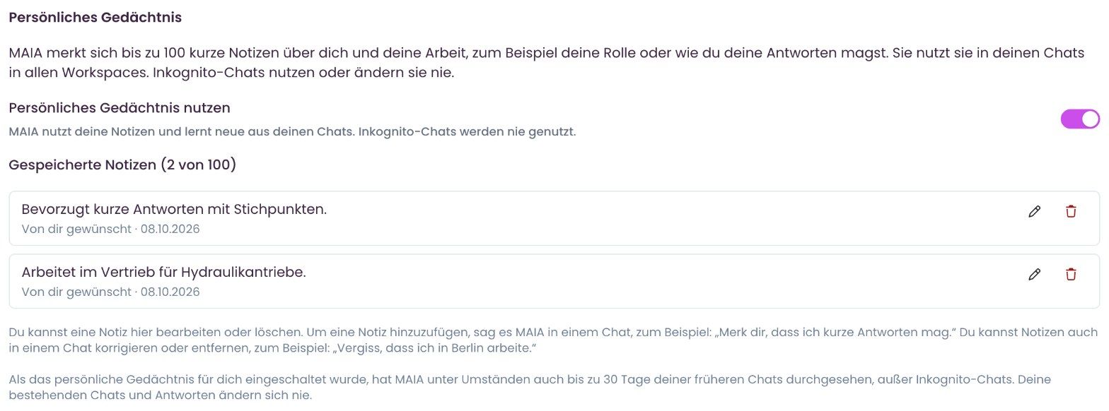Gespeicherte Notizen in den Einstellungen