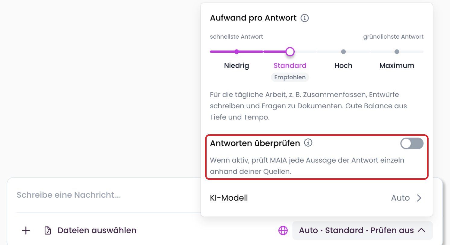 Antworteinstellungen mit dem Schalter „Antworten überprüfen“