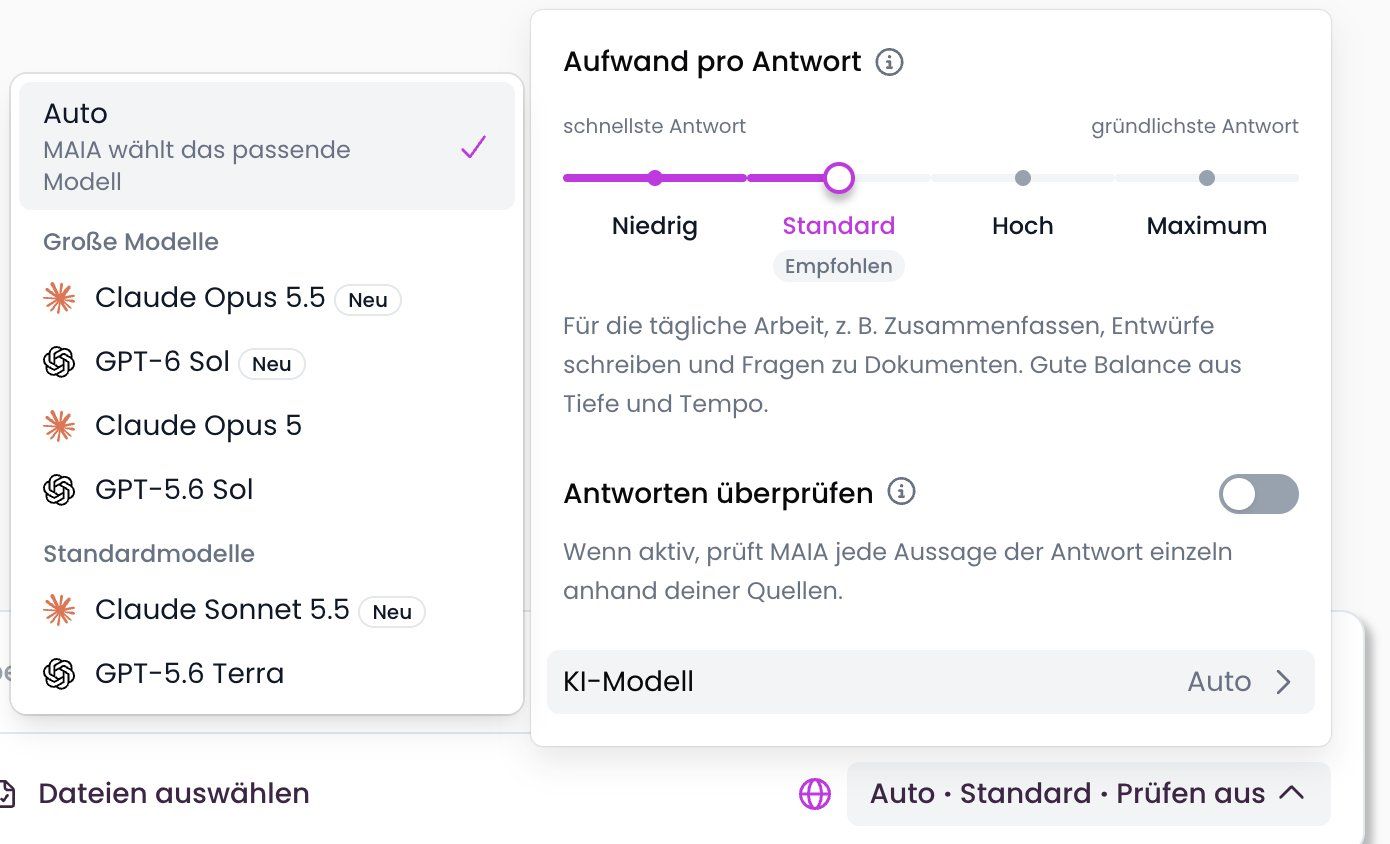 Liste der KI-Modelle in den Antworteinstellungen