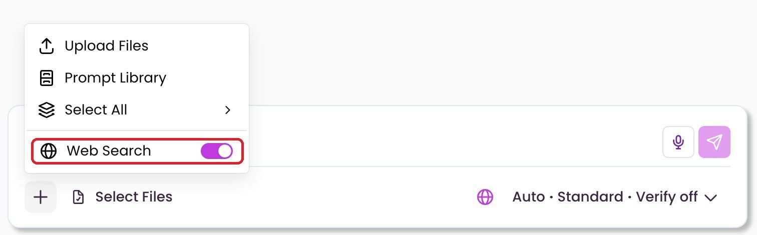 “+” menu with the “Web search” toggle