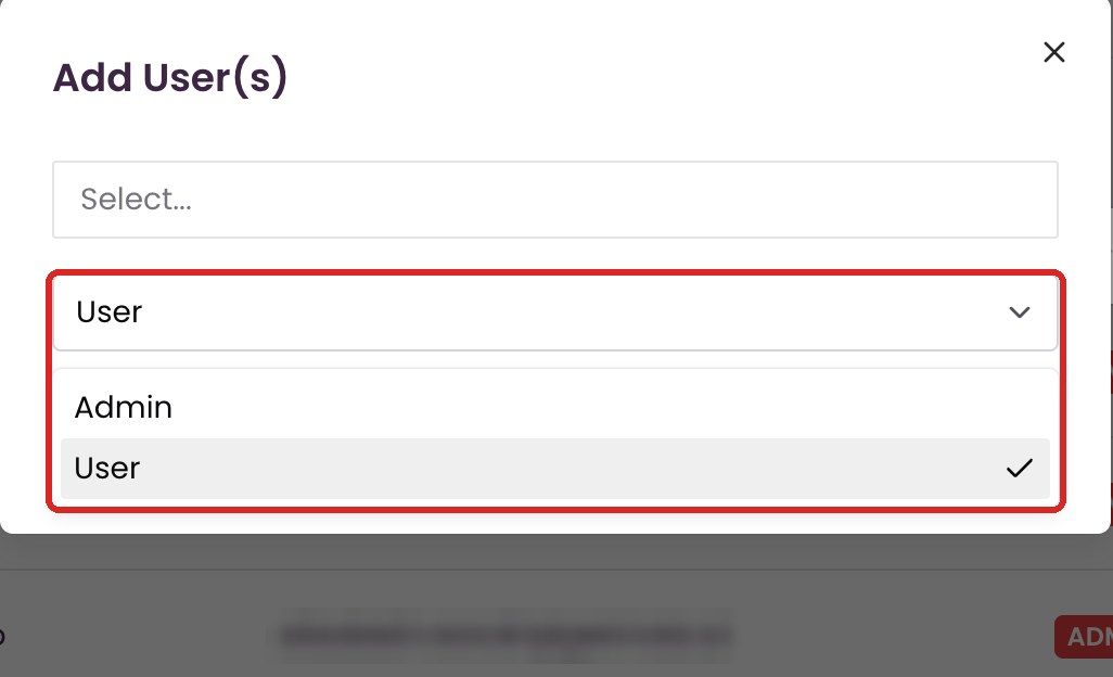 “Add User(s)” window with role selection