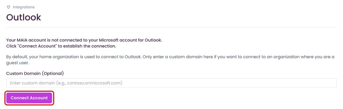 Outlook settings with the “Connect Account” button