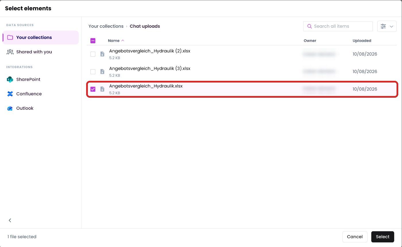 File picker with the “Chat uploads” folder