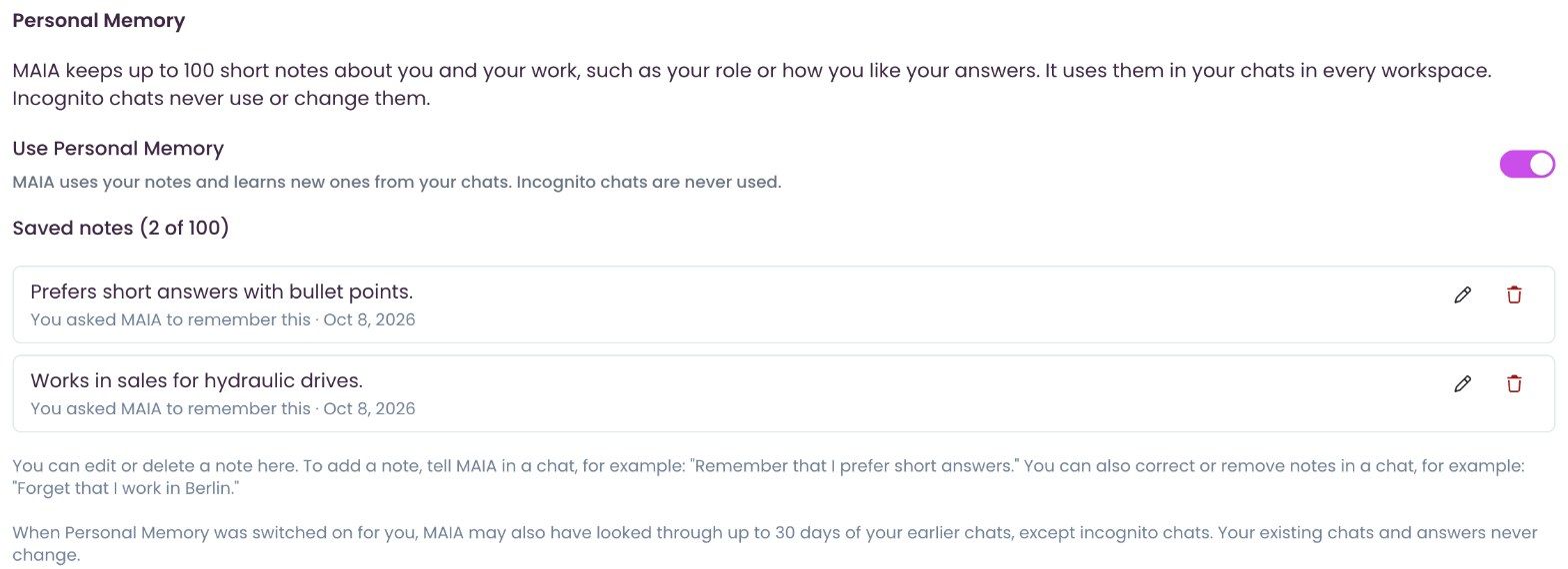 Saved notes in the settings