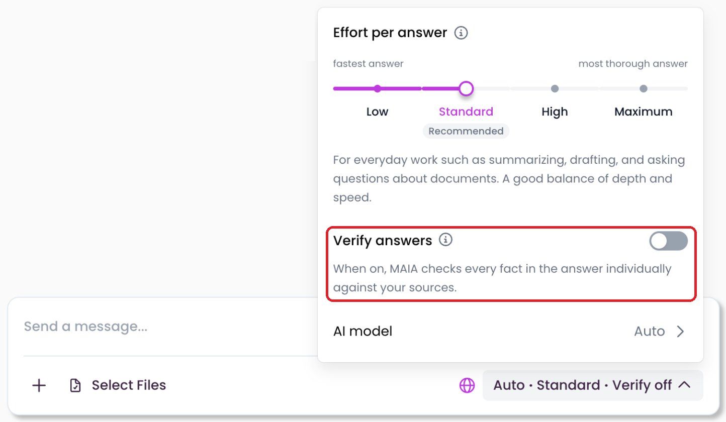 Answer settings with the “Verify answers” switch