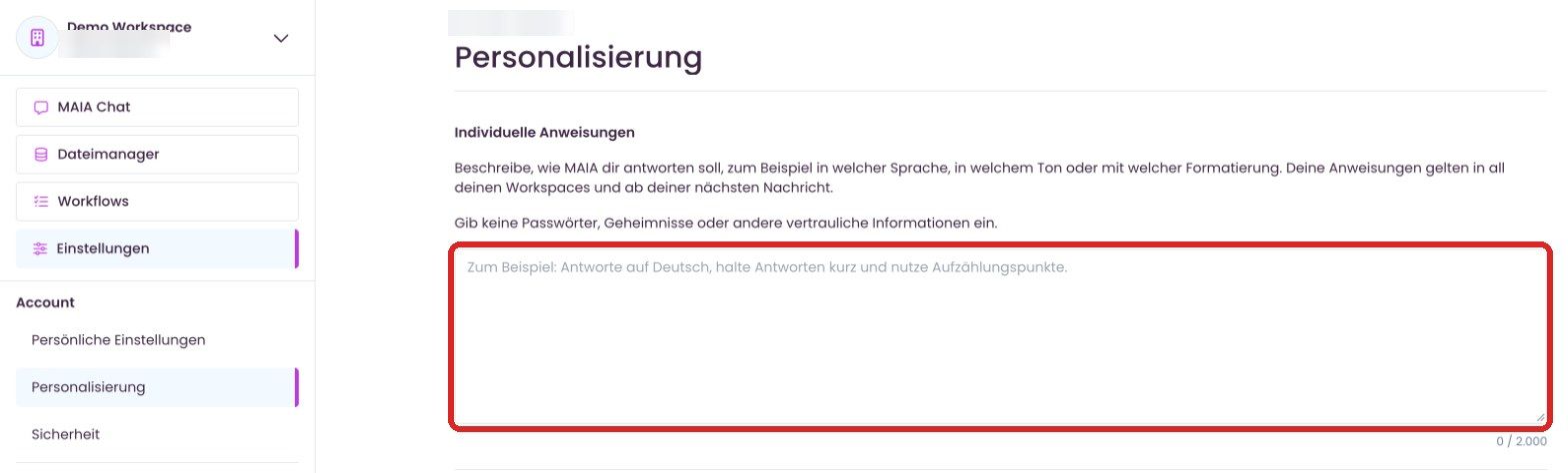 Feld „Individuelle Anweisungen“