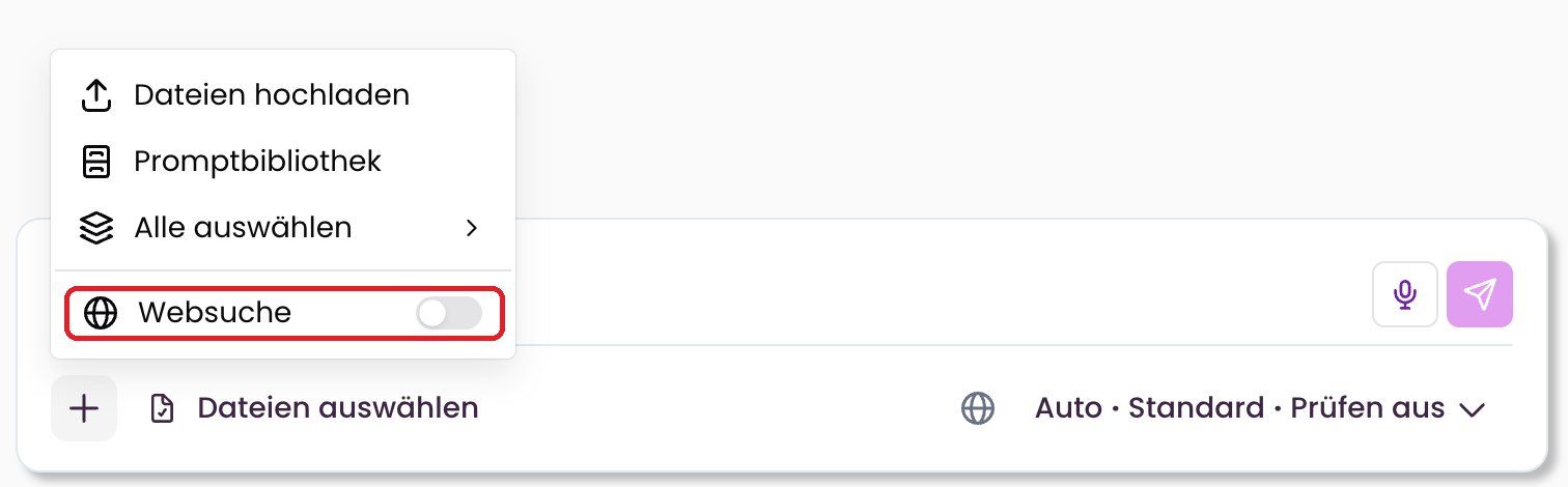 Menü „+“ mit ausgeschalteter Websuche