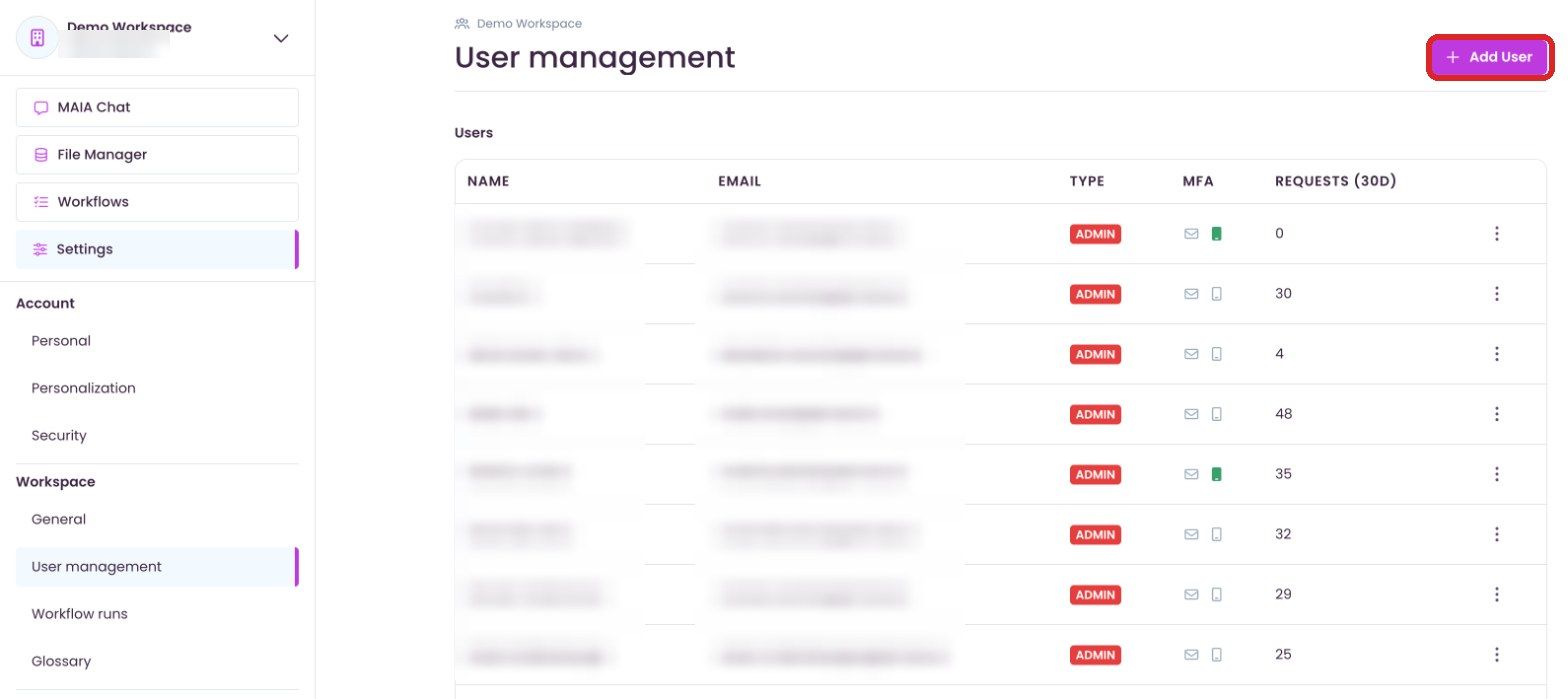 User management with “Add User”