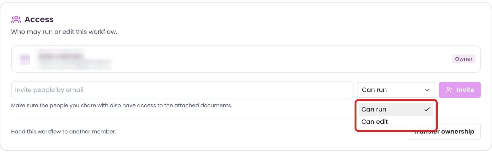 Dialog for sharing a workflow