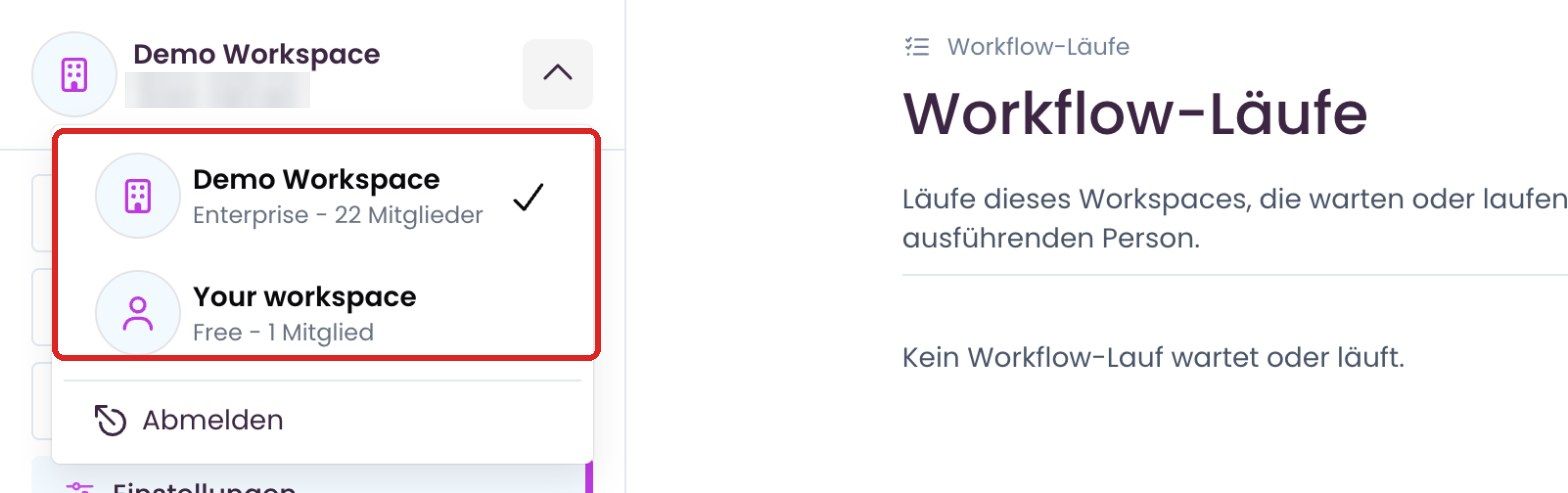 Arbeitsbereich-Auswahl oben links