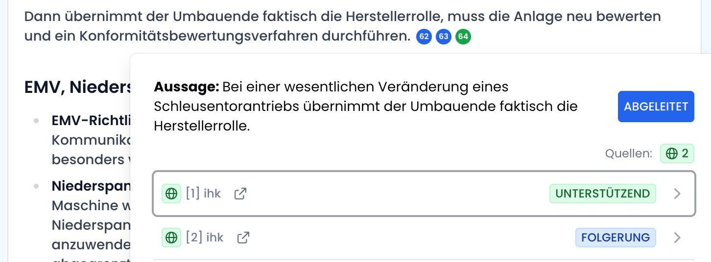 Fenster zu einem Verweis mit Einstufung und Webquellen