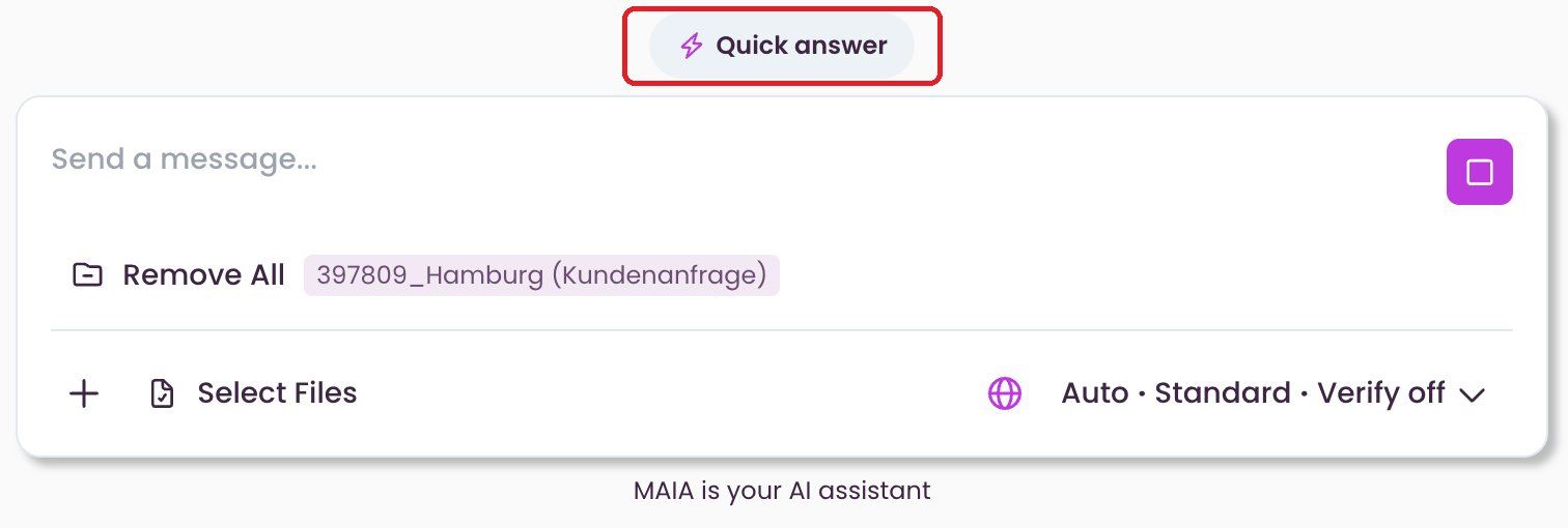 “Quick answer” button during research
