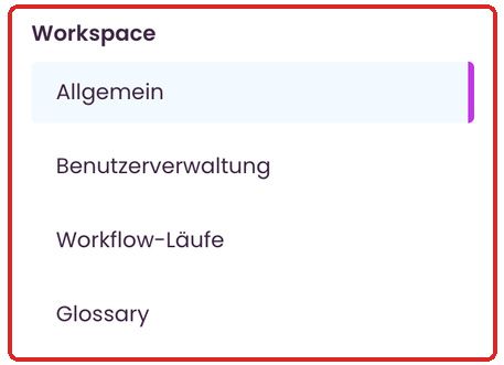 Einstellungen mit dem Bereich „Workspace“