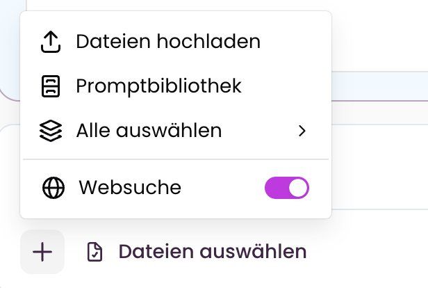 Menü „+“ mit den Schaltern