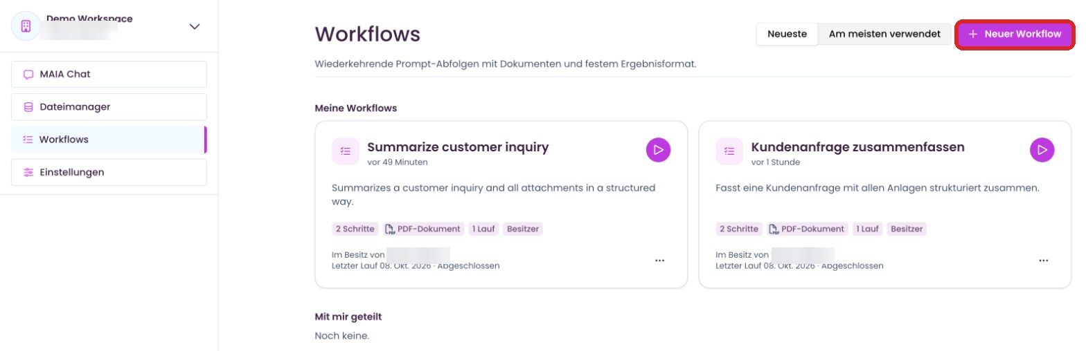 Seite „Workflows“